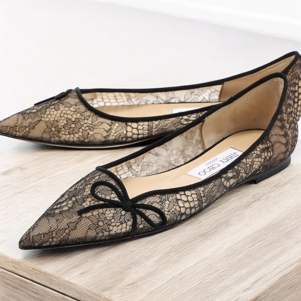 Jimmy Choo Black Lace Flats
